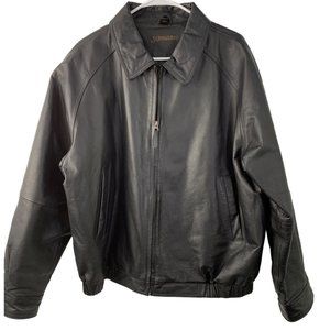 Mens St Johns Bay Black Leather Aviator Jacket Insulated Size Large GUC 6662